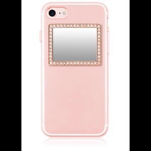 Rose Gold Rectangle Cell Phone Mirror w/ Crystals